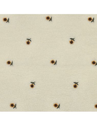 Tissu fourrure Teddy - Tournesols brodées fond écru