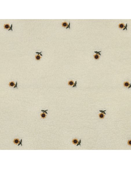 Tissu fourrure Teddy - Tournesols brodées fond écru