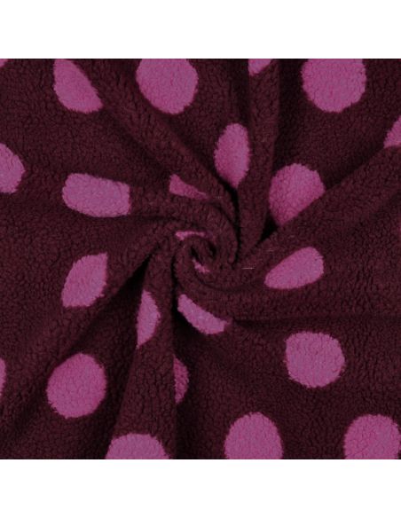 Tissu fourrure Teddy - Gros pois fuchsia