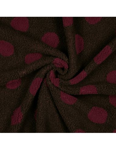 Tissu fourrure Teddy - Gros pois burgundy