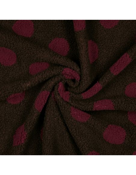Tissu fourrure Teddy - Gros pois burgundy