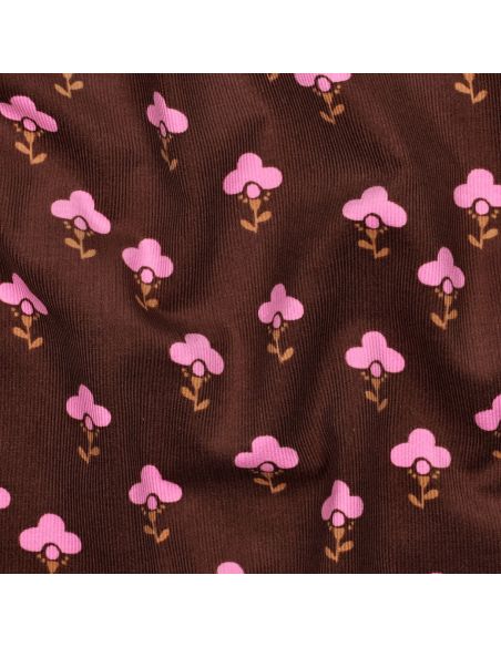 Tissu velours milleraies fantaisie - Armelle fond brun
