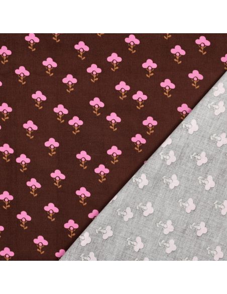 Tissu velours milleraies fantaisie - Armelle fond brun