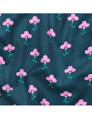Tissu velours milleraies fantaisie - Armelle fond bleu pétrole