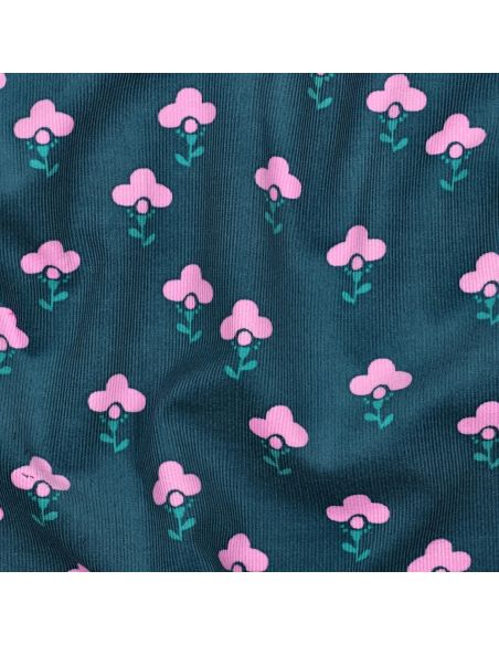 Tissu velours milleraies fantaisie - Armelle fond bleu pétrole