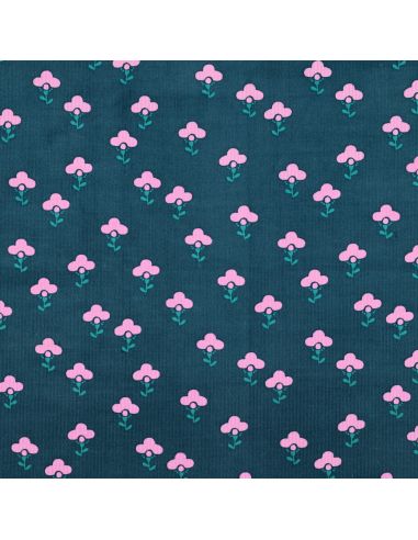 Tissu velours milleraies fantaisie - Armelle fond bleu pétrole