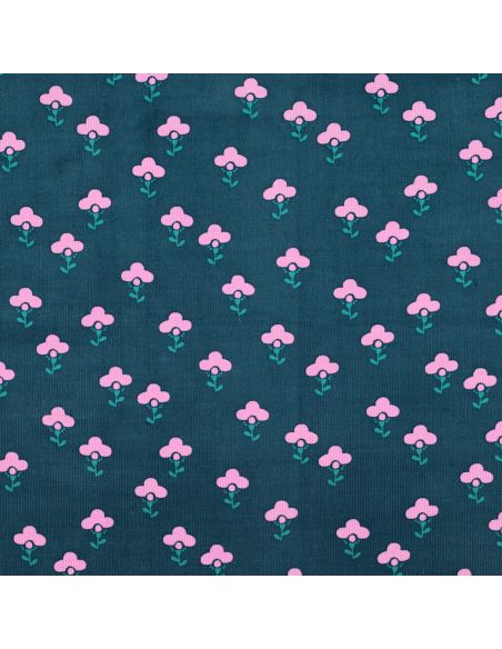 Tissu velours milleraies fantaisie - Armelle fond bleu pétrole