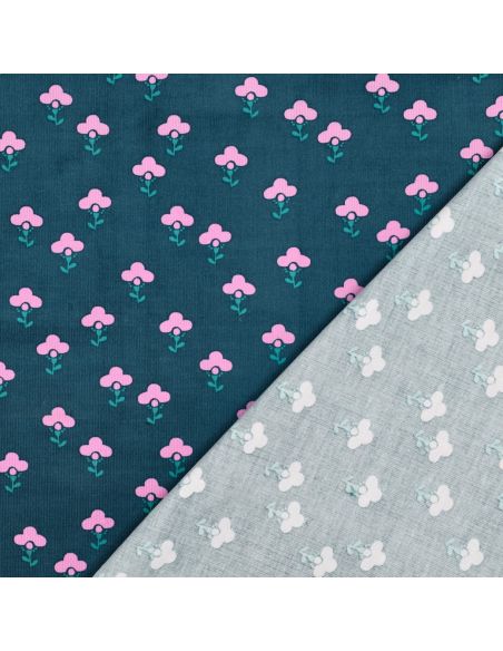 Tissu velours milleraies fantaisie - Armelle fond bleu pétrole