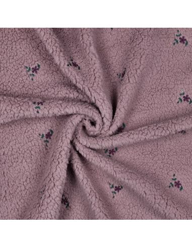 Tissu fourrure Teddy - Fleurs brodées fond mauve