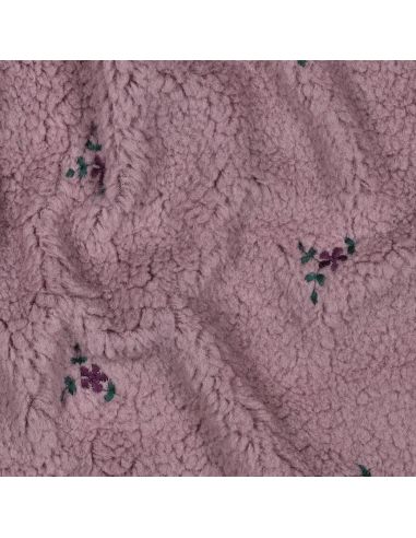 Tissu fourrure Teddy - Fleurs brodées fond mauve