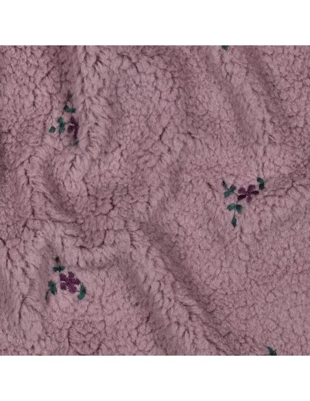 Tissu fourrure Teddy - Fleurs brodées fond mauve