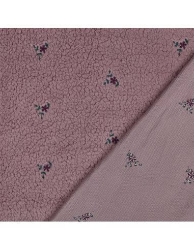 Tissu fourrure Teddy - Fleurs brodées fond mauve