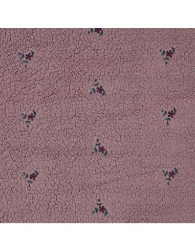 Tissu fourrure Teddy - Fleurs brodées fond mauve