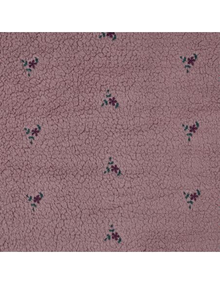 Tissu fourrure Teddy - Fleurs brodées fond mauve