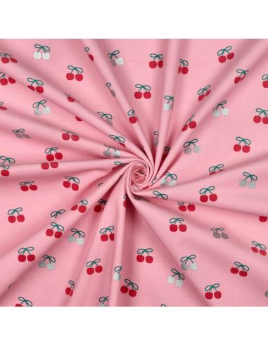 Tissu velours milleraies fantaisie cerises - Rose