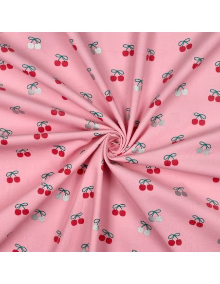 Tissu velours milleraies fantaisie cerises - Rose