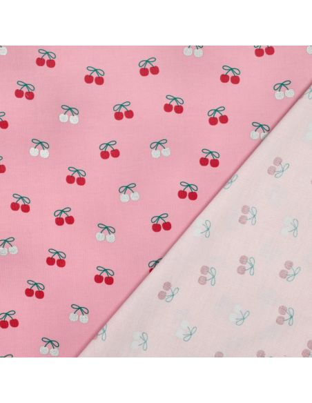 Tissu velours milleraies fantaisie cerises - Rose