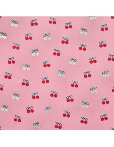 Tissu velours milleraies fantaisie cerises - Rose