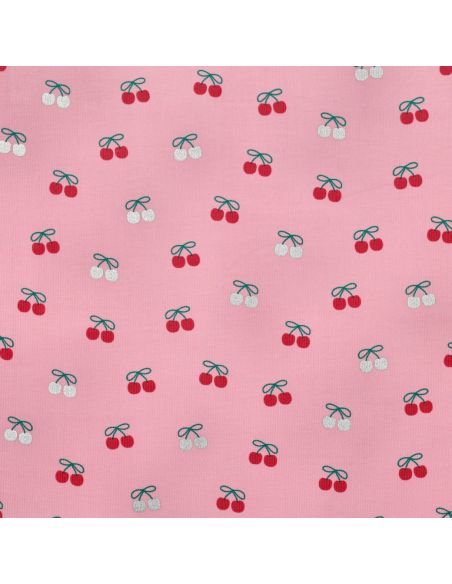Tissu velours milleraies fantaisie cerises - Rose
