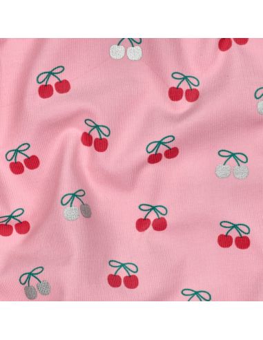 Tissu velours milleraies fantaisie cerises - Rose