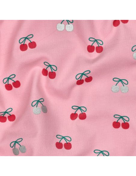 Tissu velours milleraies fantaisie cerises - Rose