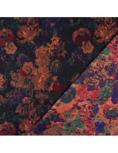 Tissu jacquard - Fleurs d'automnes