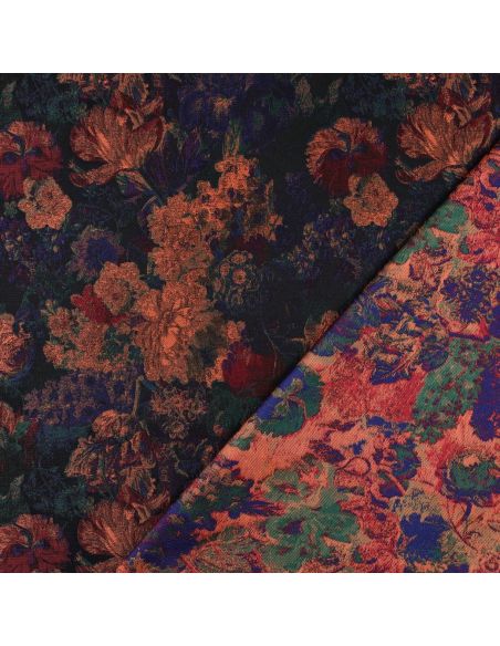 Tissu jacquard - Fleurs d'automnes