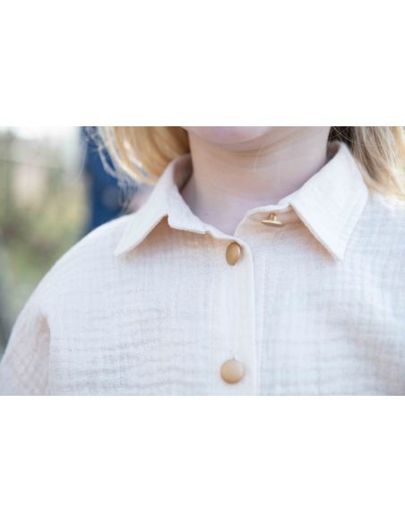 Tissu double gaze de coton irisé - Écru