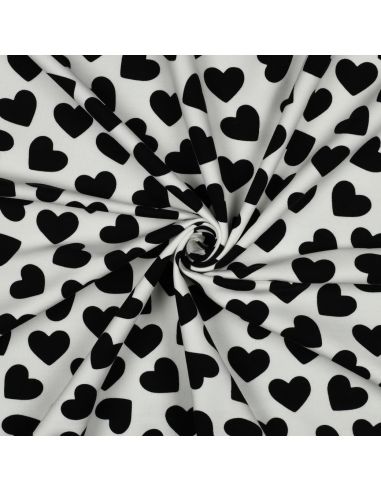 Tissu sweat léger petits coeurs - Noir fond blanc