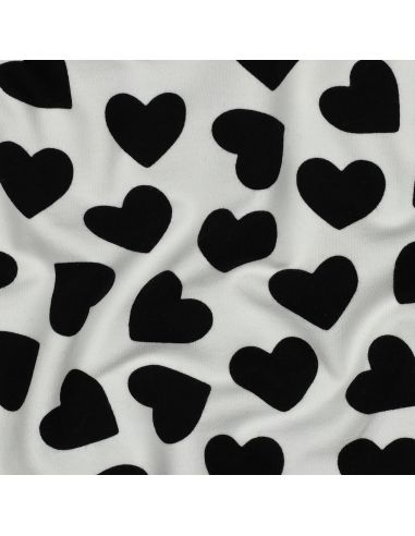 Tissu sweat léger petits coeurs - Noir fond blanc