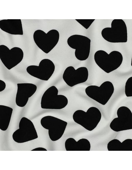 Tissu sweat léger petits coeurs - Noir fond blanc