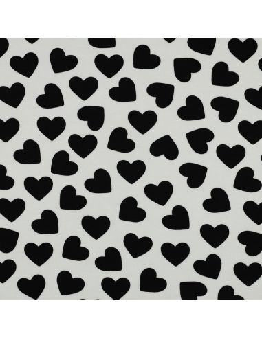 Tissu sweat léger petits coeurs - Noir fond blanc