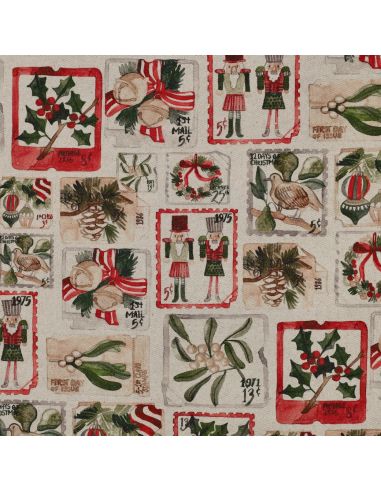 Toile de coton canvas Noël - Timbres