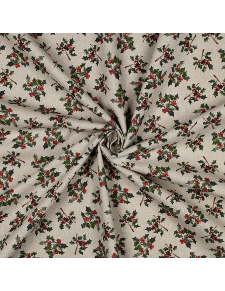 Toile de coton canvas Noël - Houx