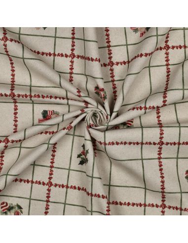 Toile de coton canvas Noël - Carreaux et décorations