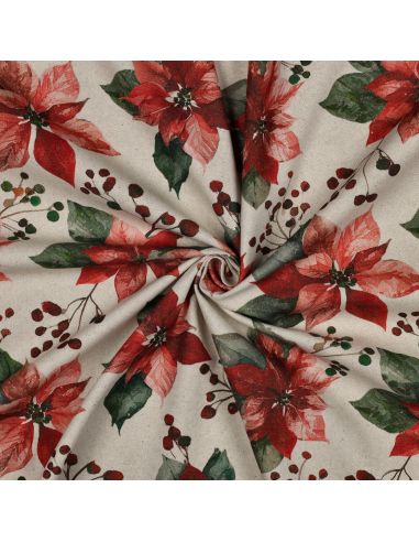 Toile de coton canvas Noël - Fleurs de noël