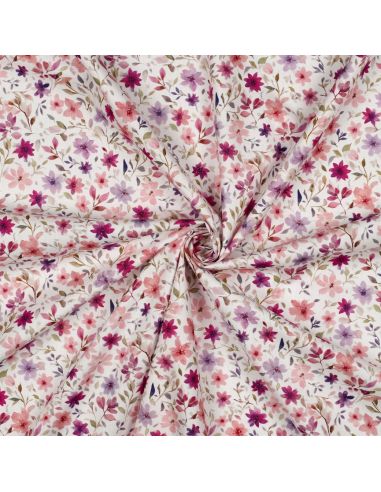 Tissu popeline de coton - Lyana fond blanc