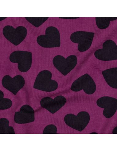 Tissu sweat léger petits coeurs - Aubergine fond violet