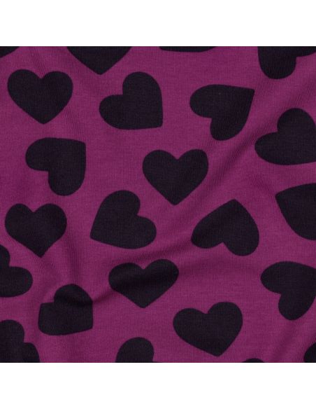 Tissu sweat léger petits coeurs - Aubergine fond violet