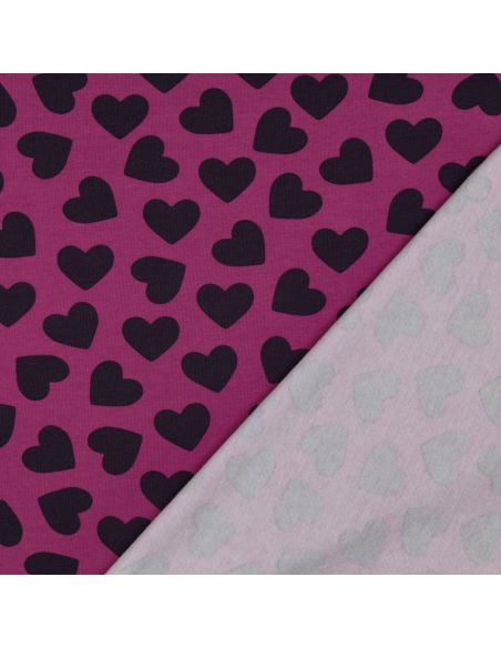 Tissu sweat léger petits coeurs - Aubergine fond violet
