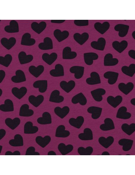 Tissu sweat léger petits coeurs - Aubergine fond violet