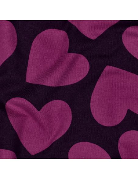 Tissu sweat léger gros coeurs - Violet fond aubergine