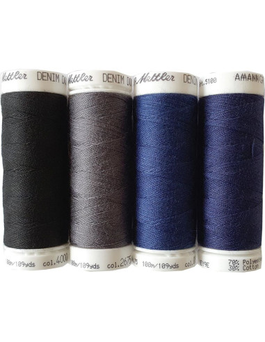 Coffret de 4 fils à coudre Denim foncé Mettler