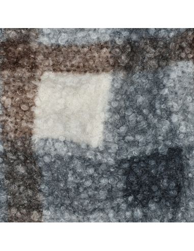 Tissu bouclette à carreaux - Bleu marine et beige
