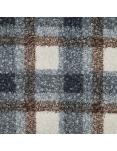 Tissu bouclette à carreaux - Bleu marine et beige