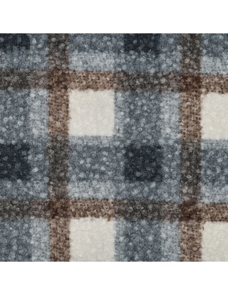 Tissu bouclette à carreaux - Bleu marine et beige