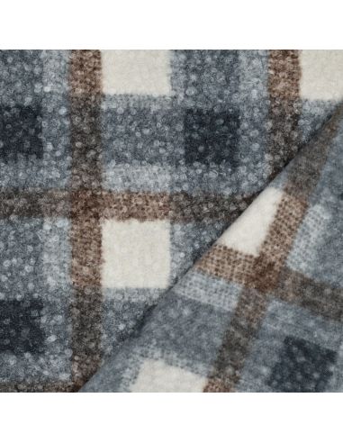 Tissu bouclette à carreaux - Bleu marine et beige