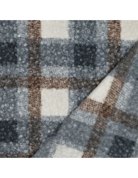 Tissu bouclette à carreaux - Bleu marine et beige