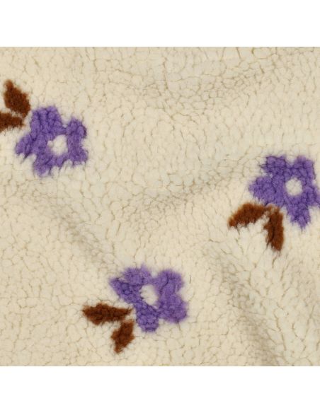 Tissu fourrure Teddy - Fleurs violettes fond écru