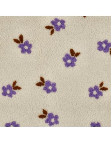 Tissu fourrure Teddy - Fleurs violettes fond écru